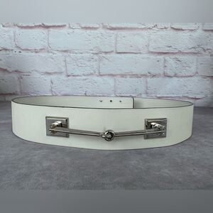 Gucci White Leather Belt with Silver-Tone Horsebit Bar